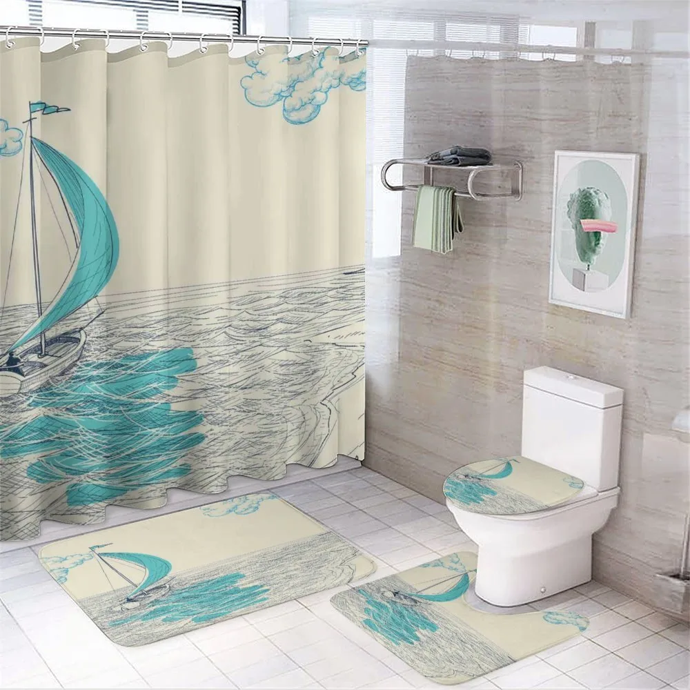 Cloudy Sailing Boat — 4-Piece Bathroom Set preview