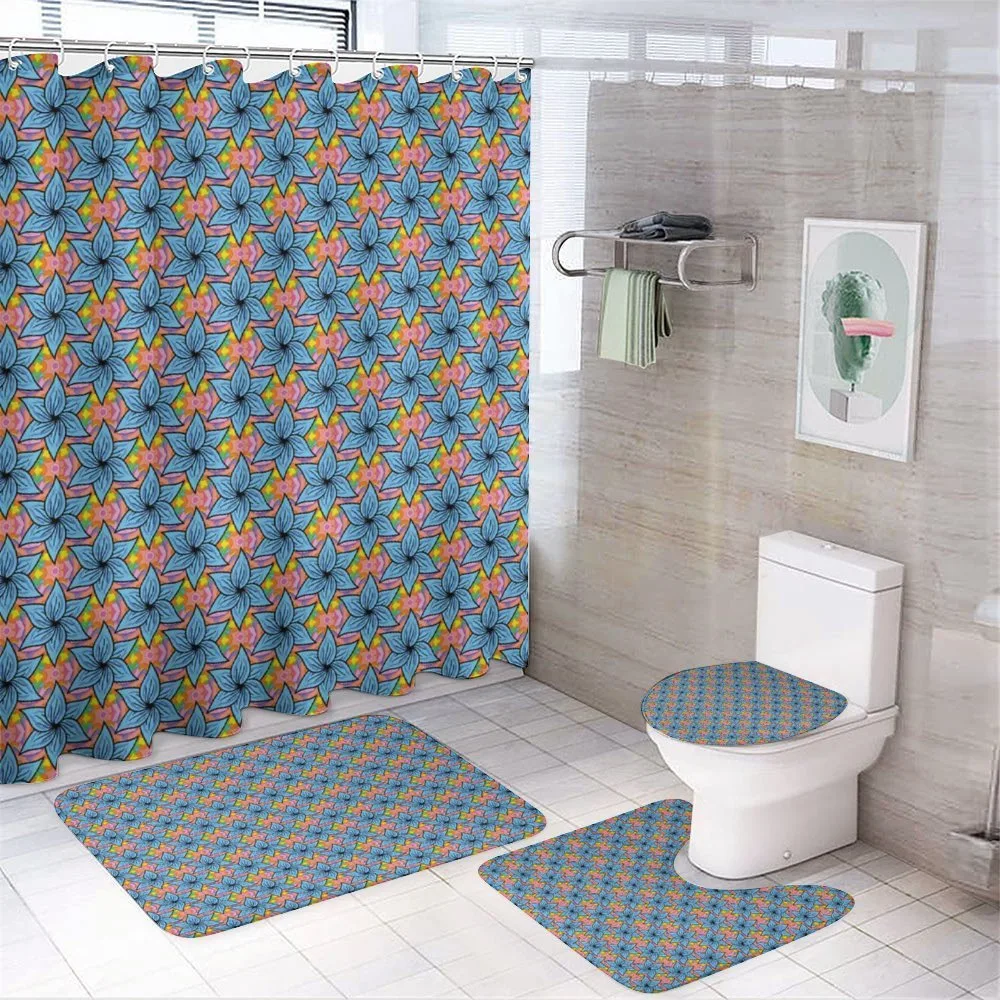 Blue Flowers Vivid Colors — 4-Piece Bathroom Set preview