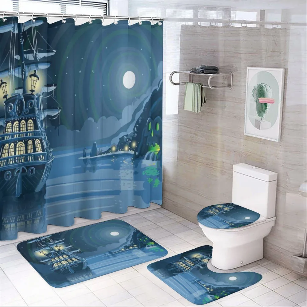 Cartoon Pirate Ship Moon — 4-Piece Bathroom Set preview