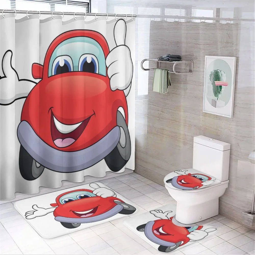 Cartoon Red Vehicle Happy — 4-Piece Bathroom Set preview