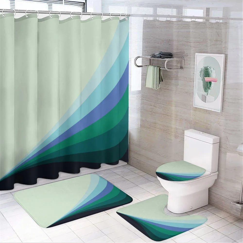 Wavy Lines Blue Shades — 4-Piece Bathroom Set preview