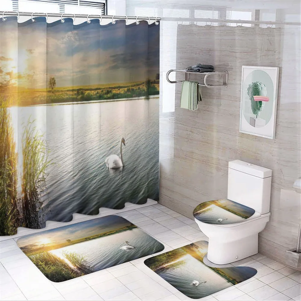 Swan in River at Dawn Photo — 4-Piece Bathroom Set preview