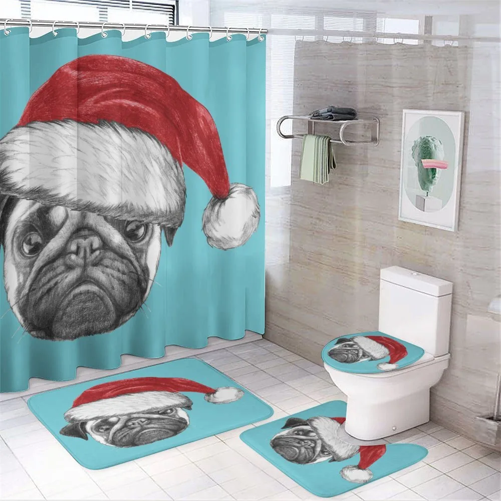 Dog with Santa Hat X-Mas — 4-Piece Bathroom Set preview