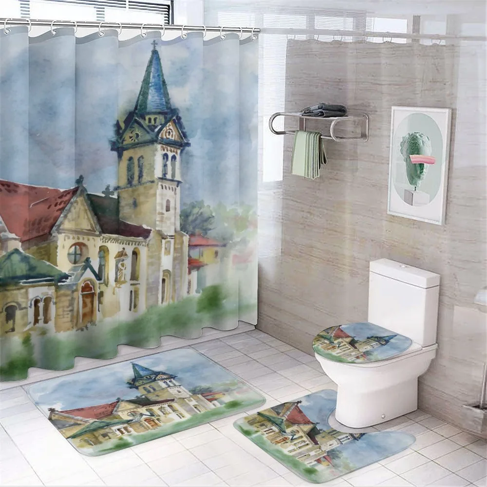 Medieval Landscape Old 4-Piece Bathroom Set product video