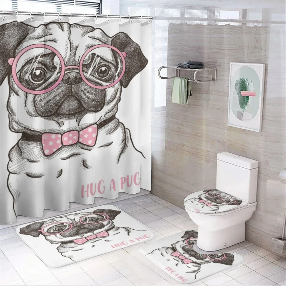 Pug with Bow Glasses — 4-Piece Bathroom Set preview