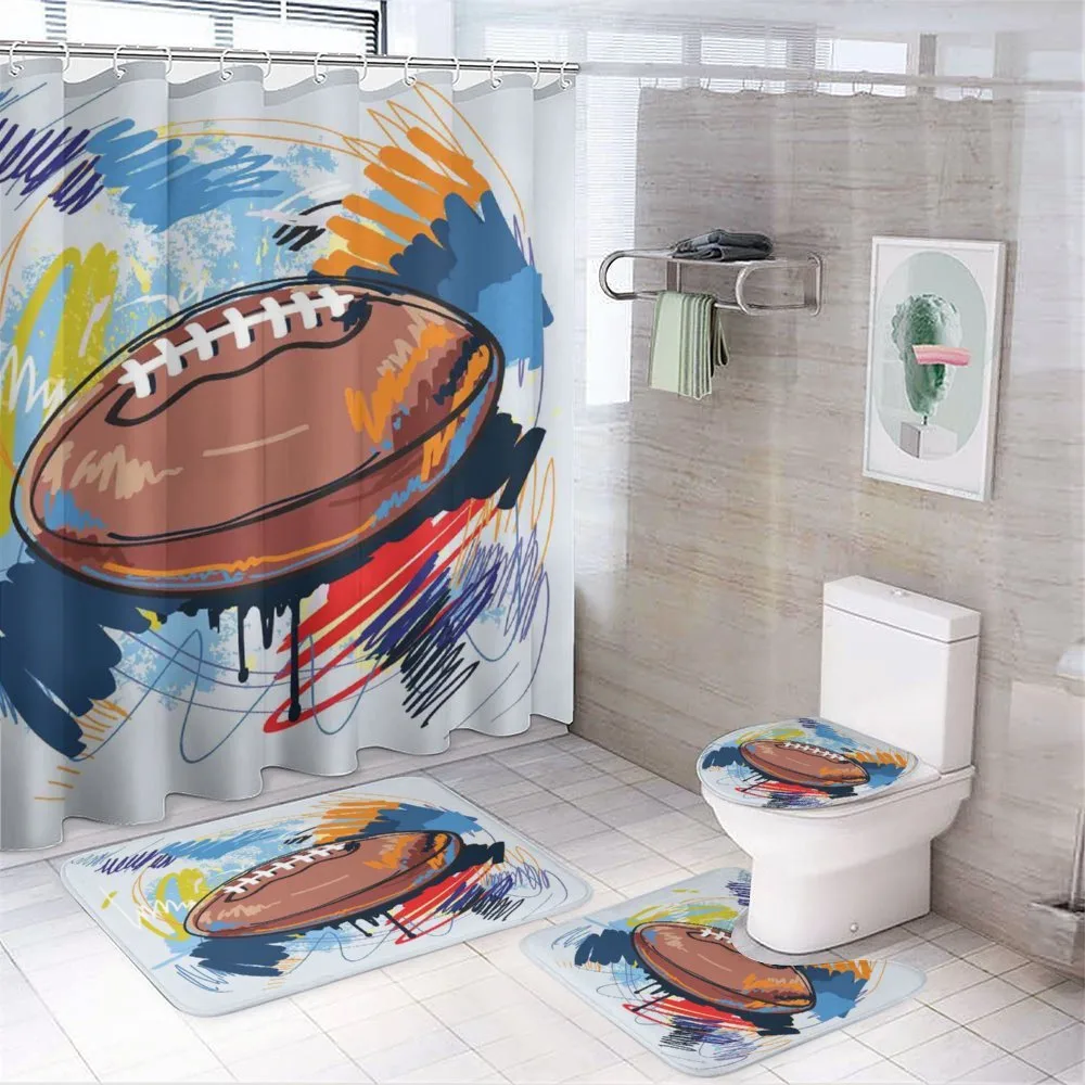 Rugby Ball Doodle Art — 4-Piece Bathroom Set preview