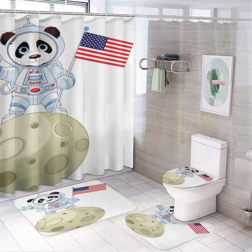 Astronaut on Moon Cartoon — 4-Piece Bathroom Set preview