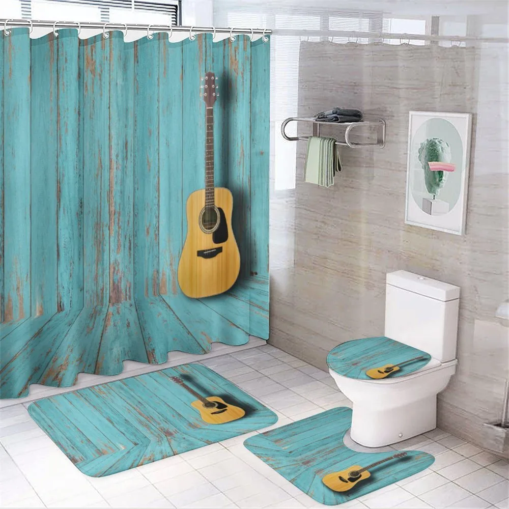 Guitar and Vintage Wall — 4-Piece Bathroom Set preview