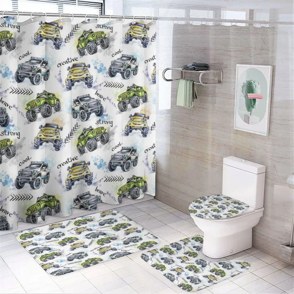 Hand Drawn Monster Truck — 4-Piece Bathroom Set preview