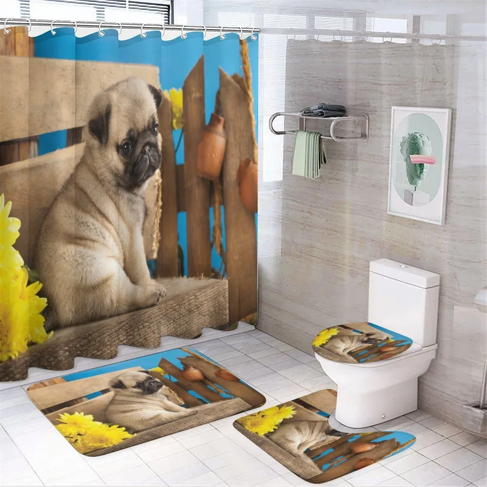 Puppy Photography on Bench — 4-Piece Bathroom Set preview