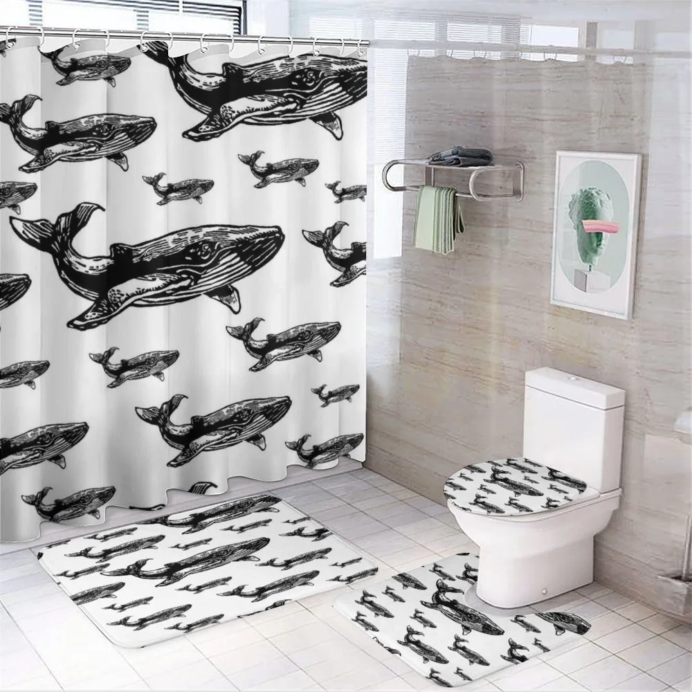 Hand Drawn Big Whales — 4-Piece Bathroom Set preview