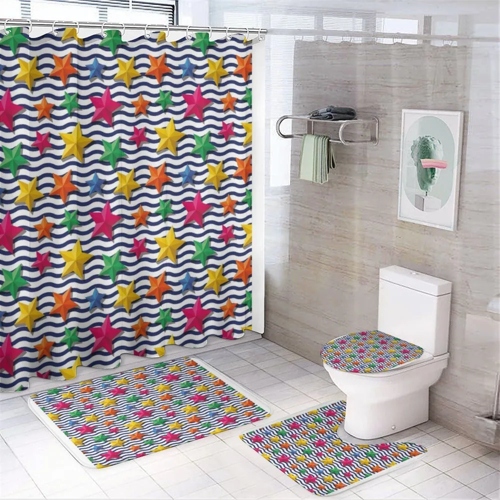 3D Stars Wavy Stripes — 4-Piece Bathroom Set preview