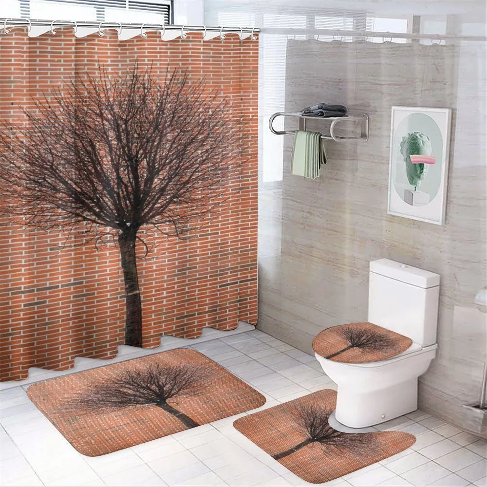 Brick Wall Lonely Fall Tree — 4-Piece Bathroom Set preview