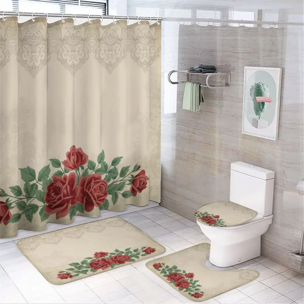 Vintage Love Red Roses — 4-Piece Bathroom Set preview