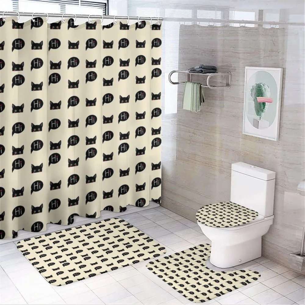 Black Kitties Saying Hi — 4-Piece Bathroom Set preview