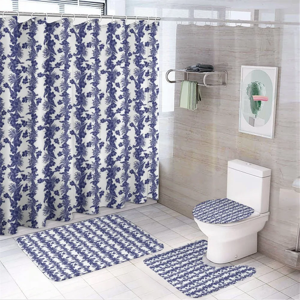 Blue and White Hibiscus — 4-Piece Bathroom Set preview