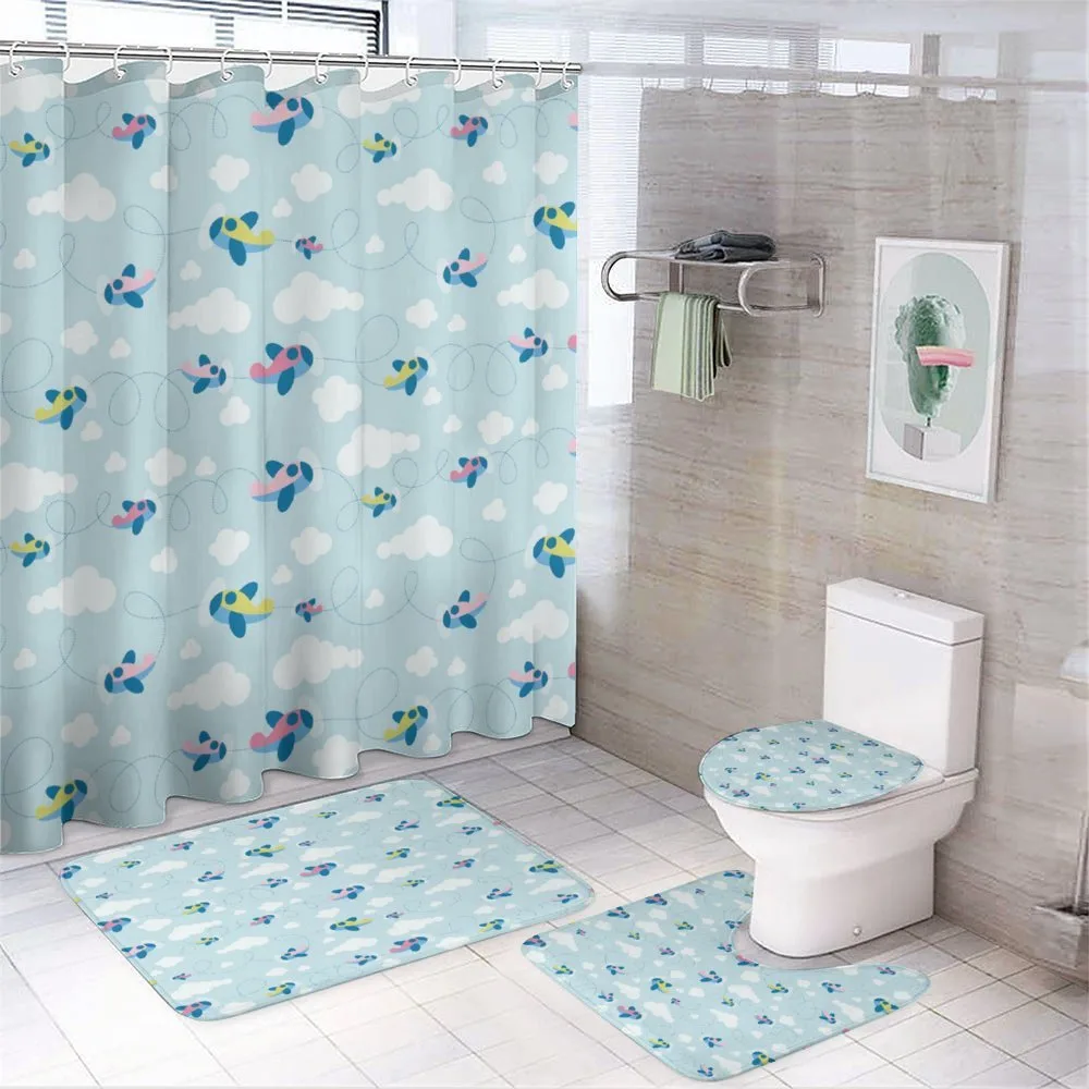 Cartoon Sky Planes Clouds — 4-Piece Bathroom Set preview