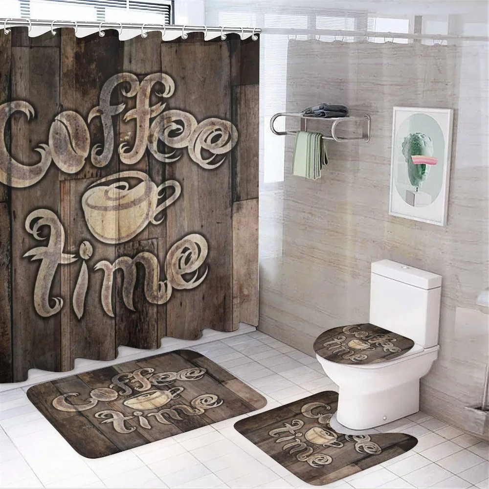 Coffee Time Grunge Back — 4-Piece Bathroom Set preview