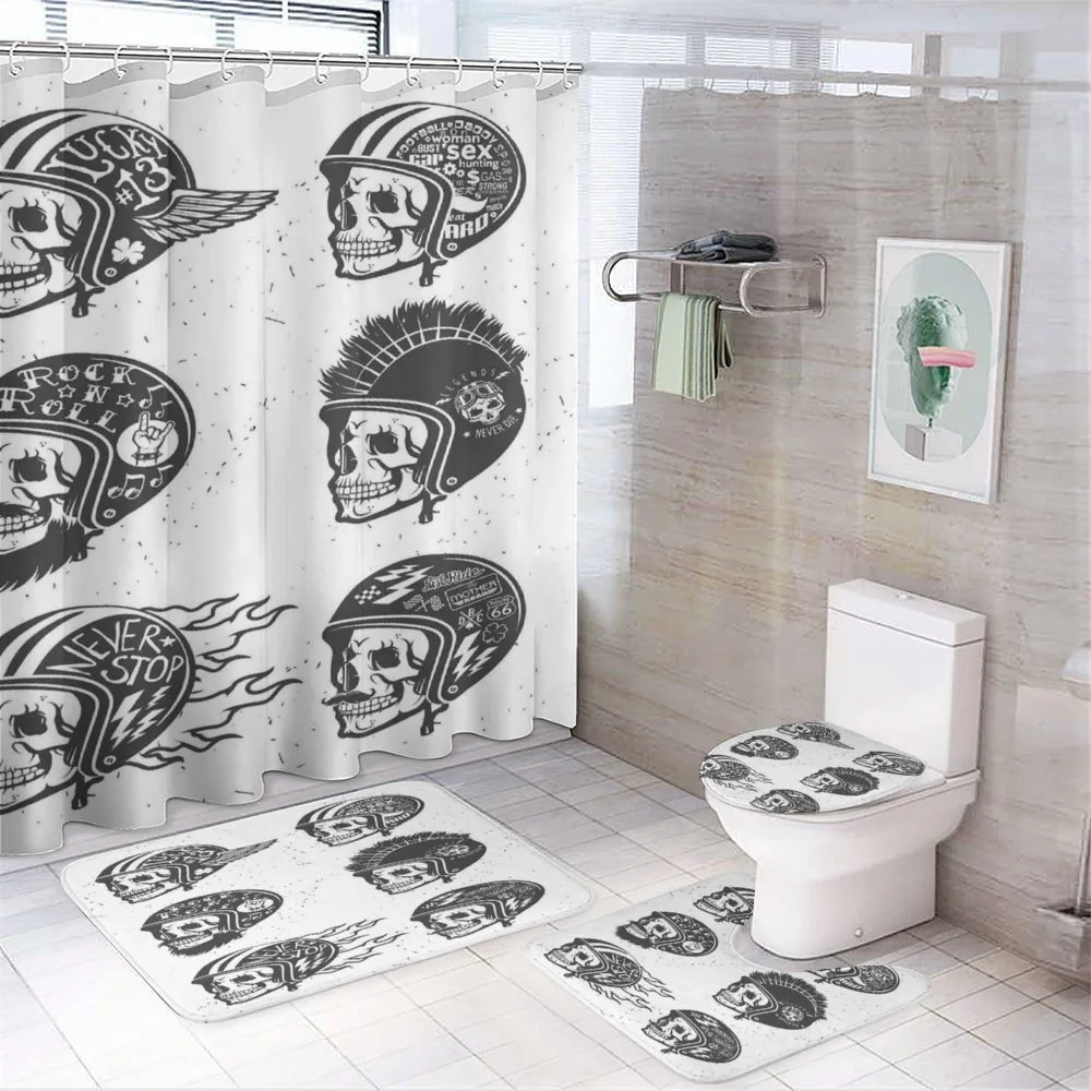 Greyscale Sketch Skulls — 4-Piece Bathroom Set preview