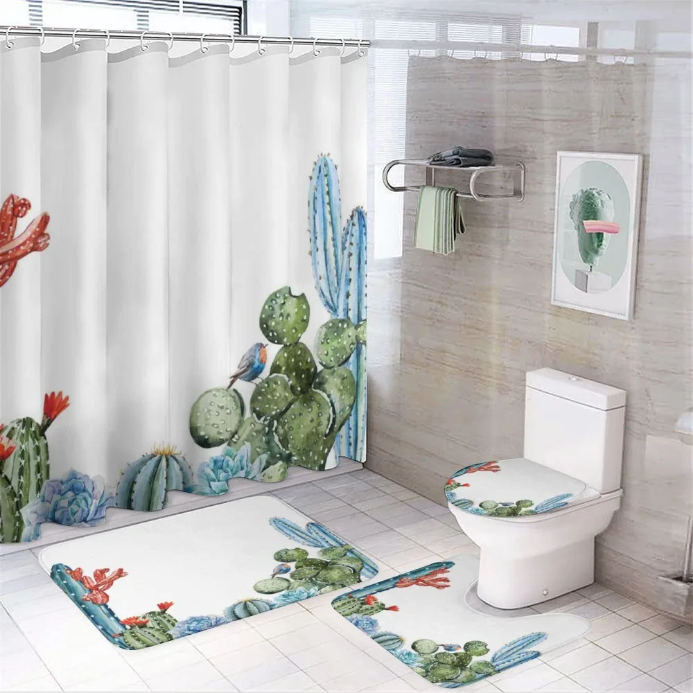 Cactus Flowers Birds — 4-Piece Bathroom Set preview
