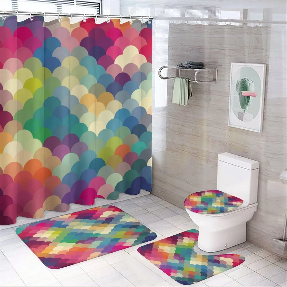 Colorful Retro Scales 4-Piece Bathroom Set product video