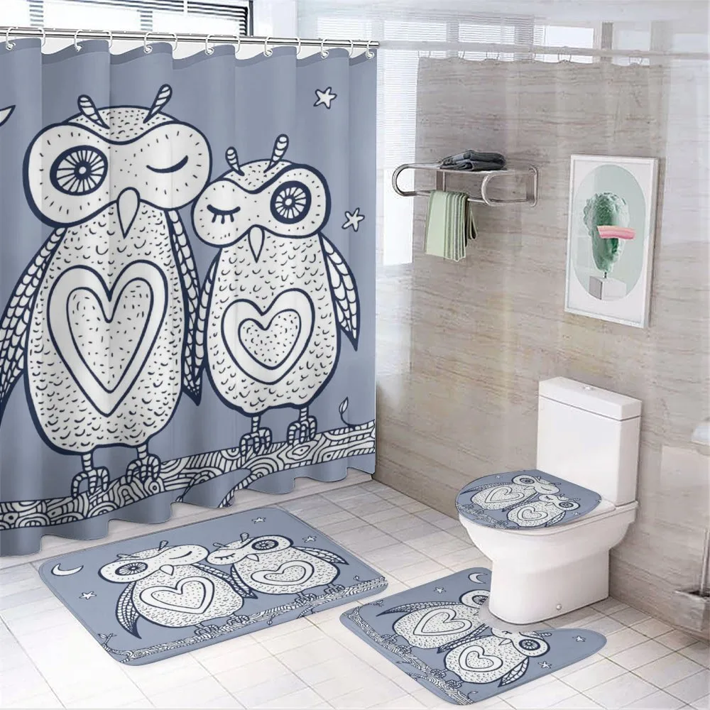 Night Bird Couple Doodle — 4-Piece Bathroom Set preview