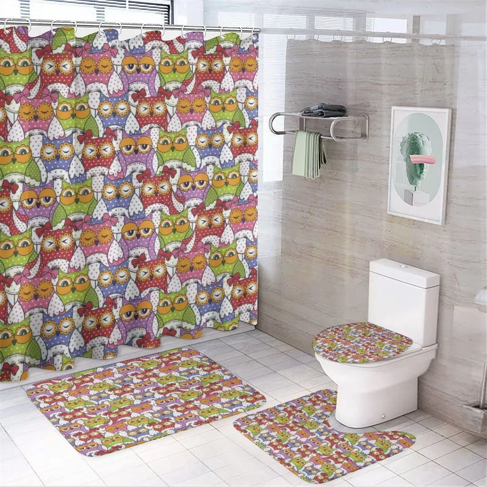 Ornate Owl Polka Dots 4-Piece Bathroom Set product video