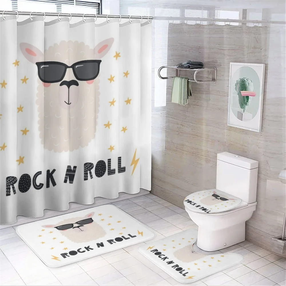 Funny Llama Portrait — 4-Piece Bathroom Set preview