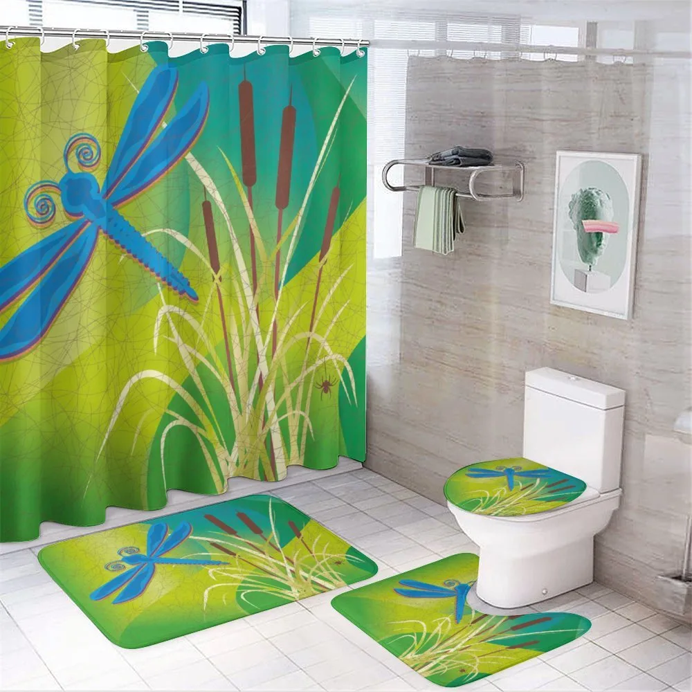Blue Dragonfly on Green — 4-Piece Bathroom Set preview