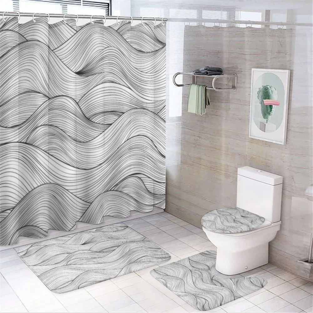 Geometric Waves Ocean — 4-Piece Bathroom Set preview
