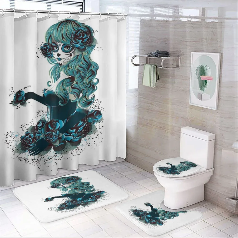 Grunge Skull Girl Roses — 4-Piece Bathroom Set preview