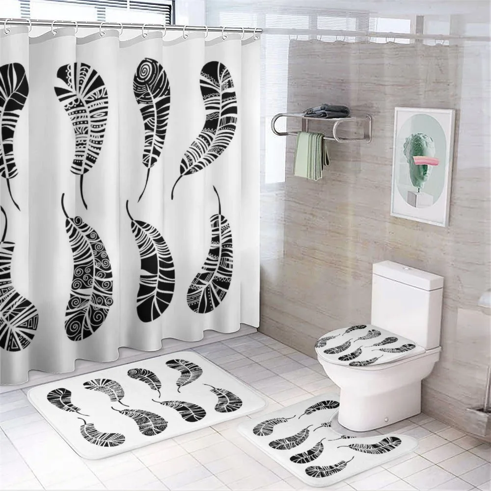 Monochrome Boho Motifs — 4-Piece Bathroom Set preview