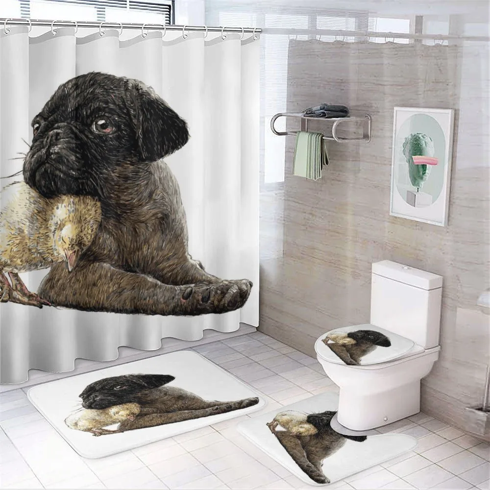 Small Dog and Chicken Love — 4-Piece Bathroom Set preview