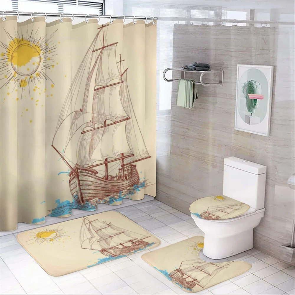Boat in Windy Sea Sun — 4-Piece Bathroom Set preview