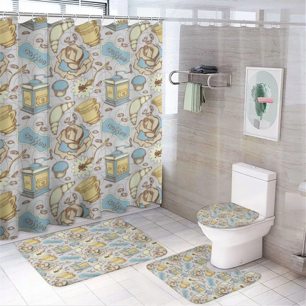 Sketchy Croissants Roses — 4-Piece Bathroom Set preview
