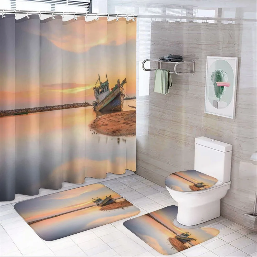 Boat on Beach Dusk — 4-Piece Bathroom Set preview