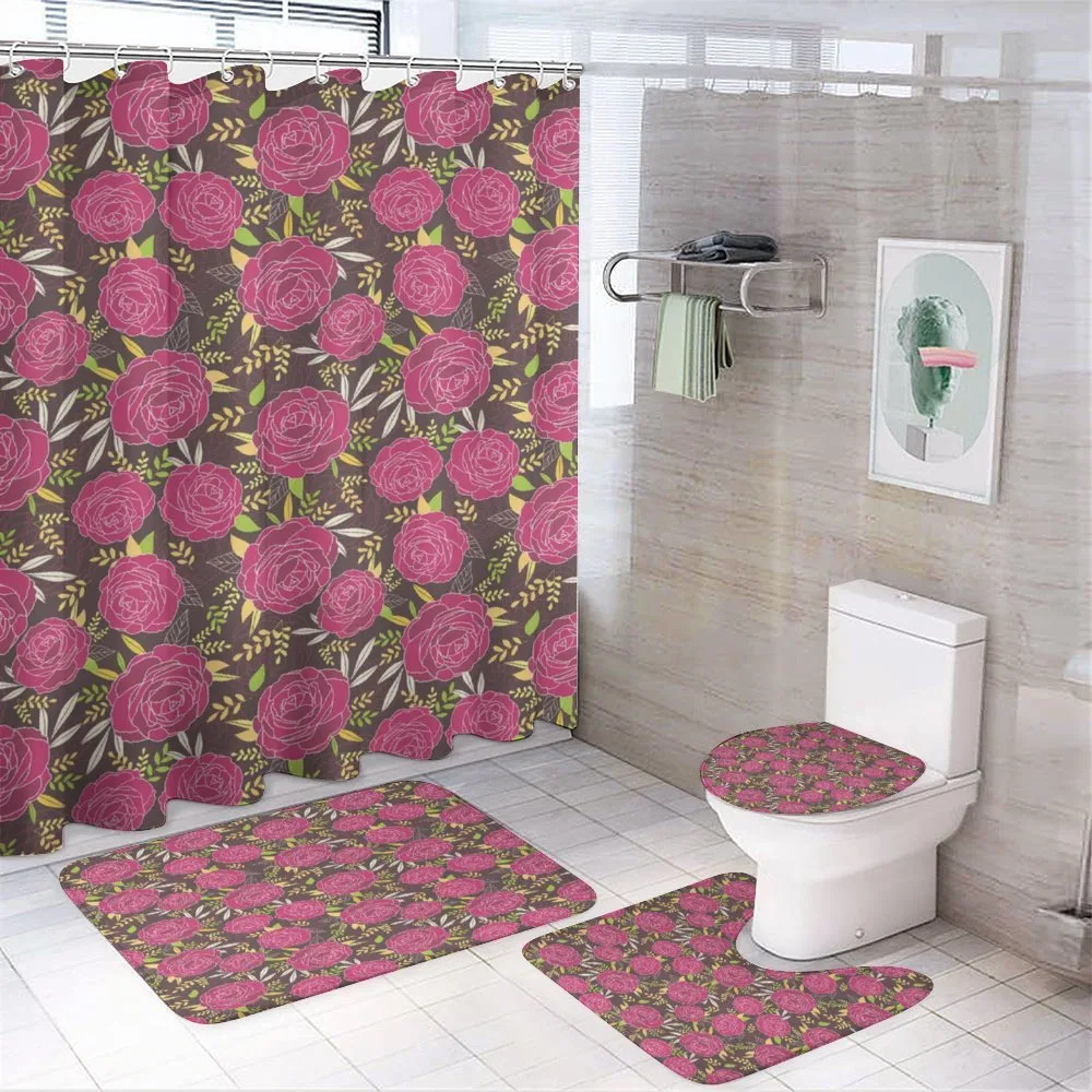 Detailed Flower Silhouettes — 4-Piece Bathroom Set preview