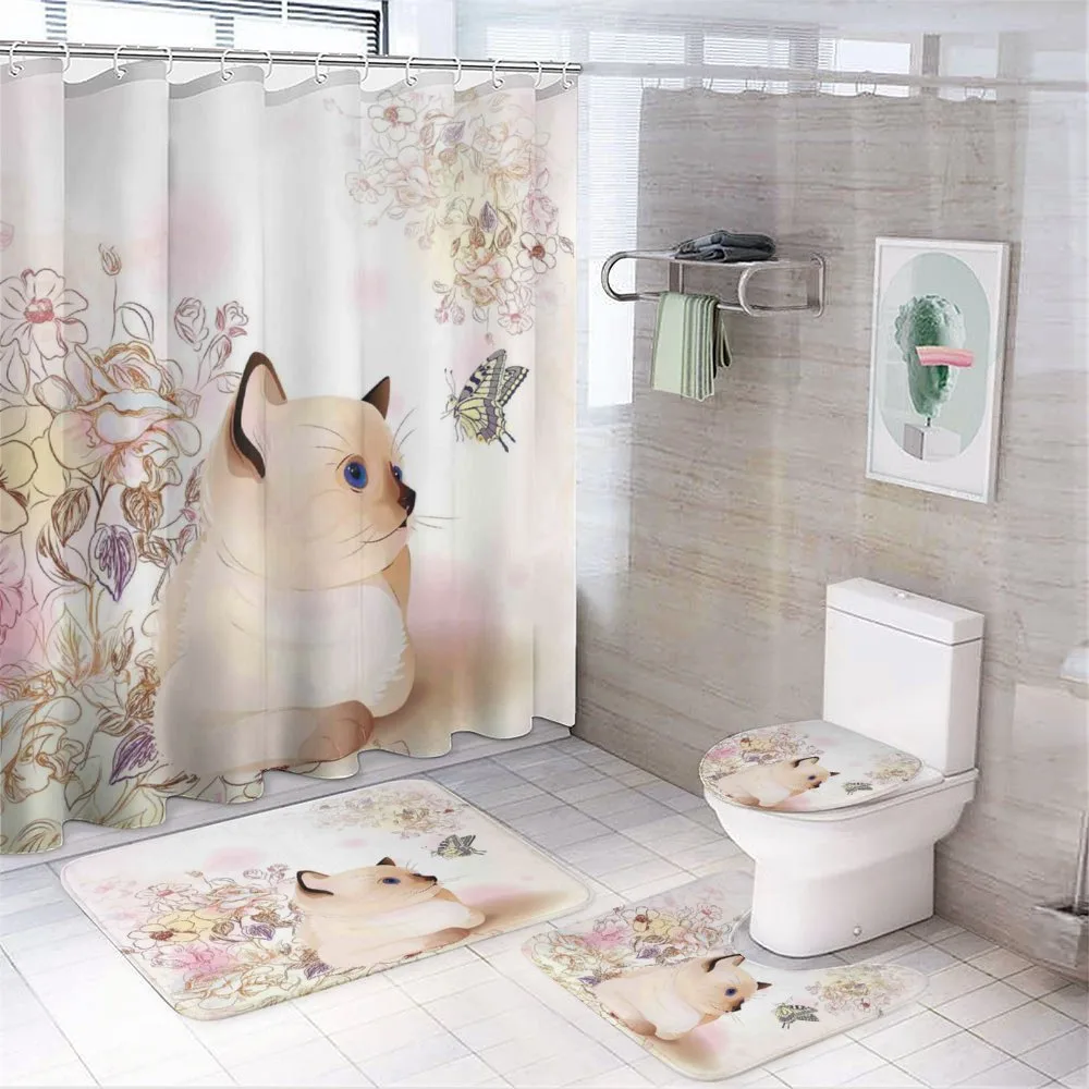 Pastel Kitty and Butterflies — 4-Piece Bathroom Set preview