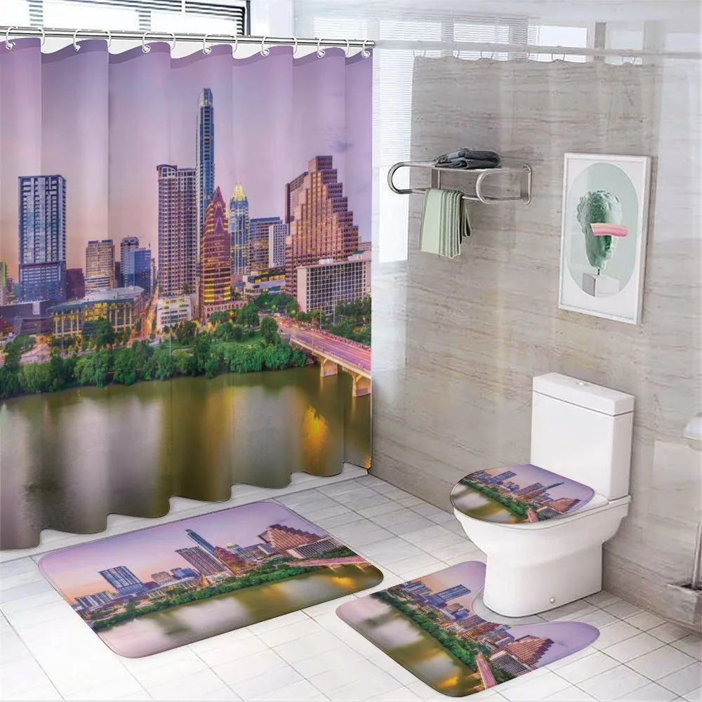 Urban Scene Image and River — 4-Piece Bathroom Set preview