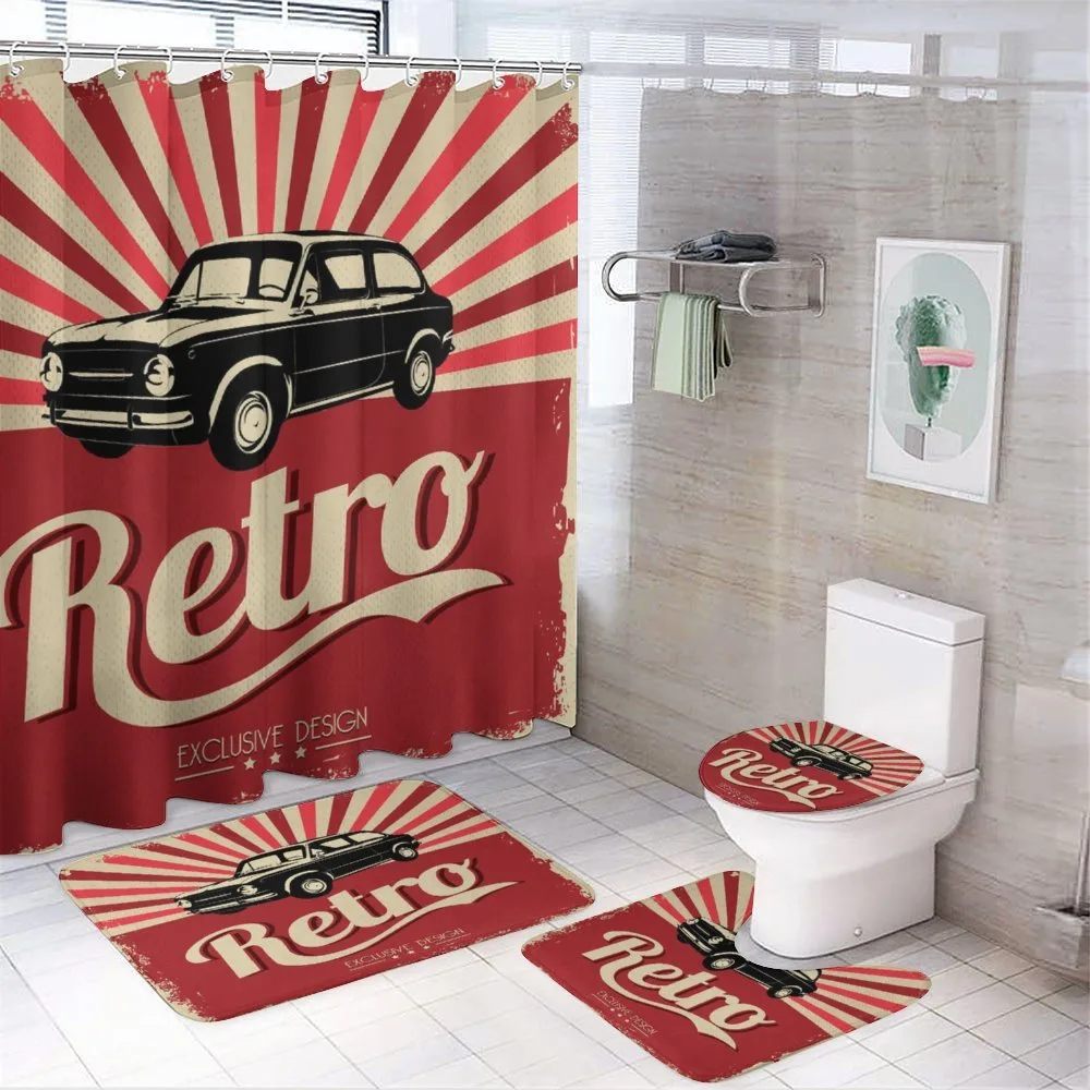 Retro Poster Style Vehicle — 4-Piece Bathroom Set preview