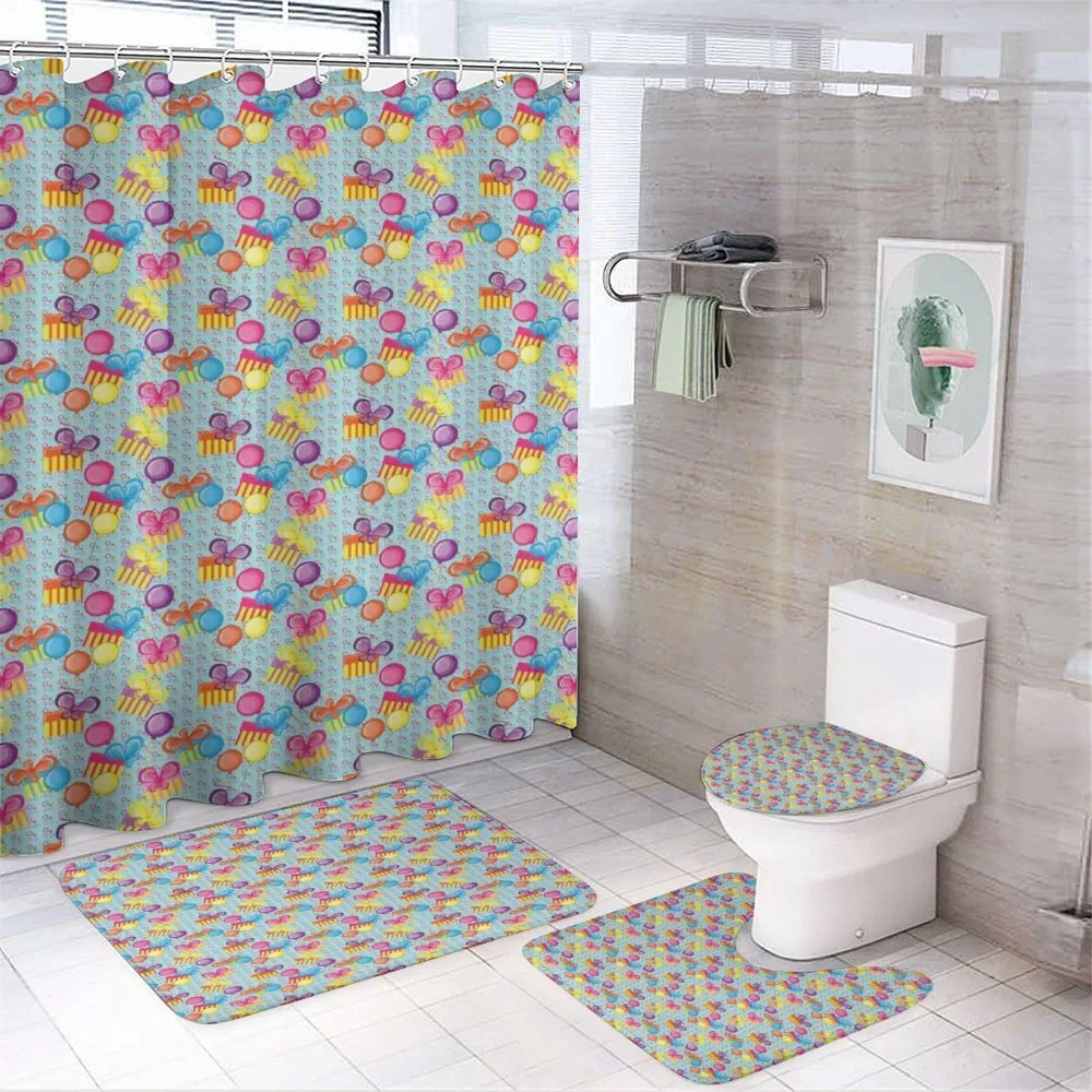 Striped Boxes Balloons — 4-Piece Bathroom Set preview