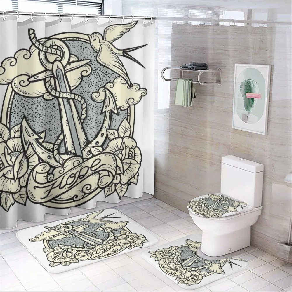 Anchor and Roses Clouds — 4-Piece Bathroom Set preview