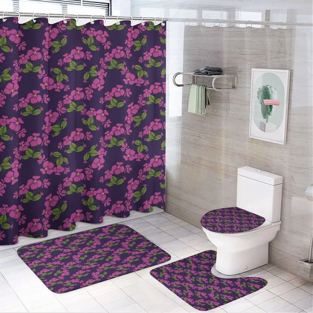Retro Style Violet Flora — 4-Piece Bathroom Set preview