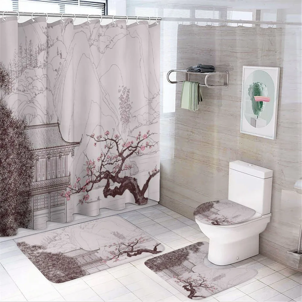 Sakura Trees and Mountain — 4-Piece Bathroom Set preview