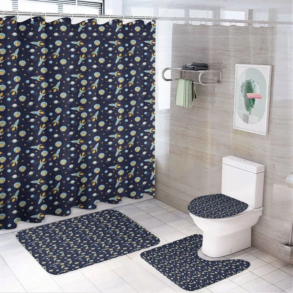 Cat Flying to Outer Space — 4-Piece Bathroom Set preview