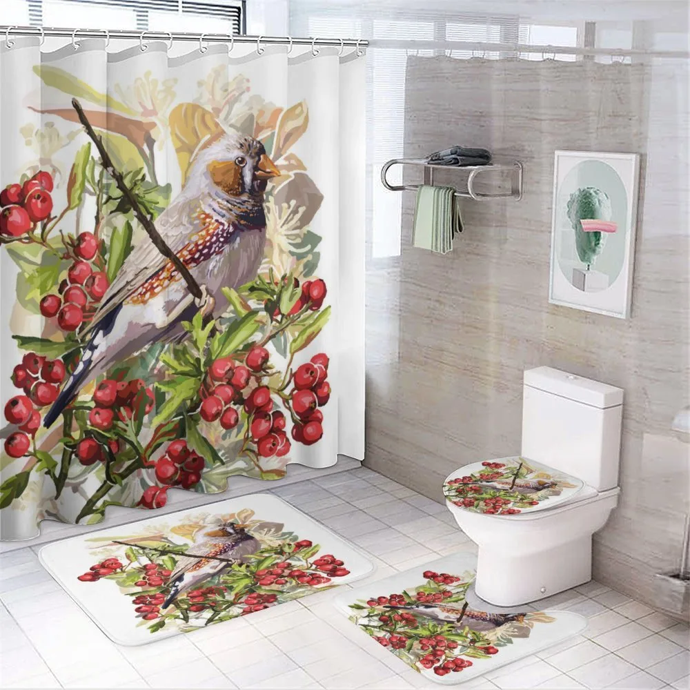Colorful Bird and Shrubs — 4-Piece Bathroom Set preview