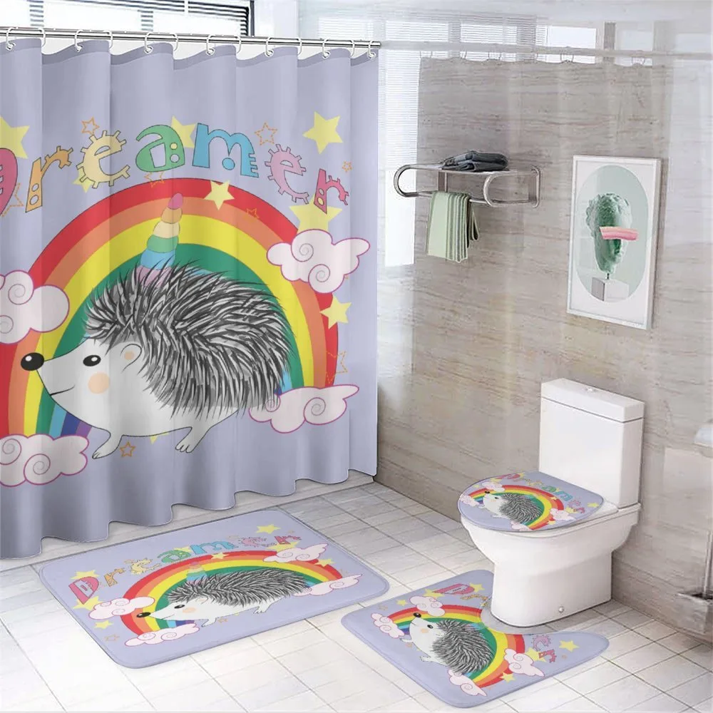 Rainbow Hedgehog Unicorn — 4-Piece Bathroom Set preview