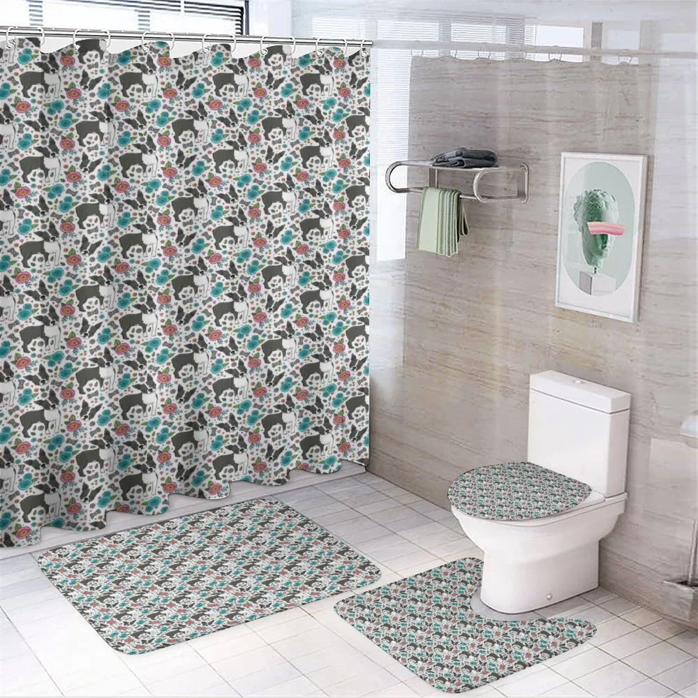 Boston Terriers and Flowers — 4-Piece Bathroom Set preview