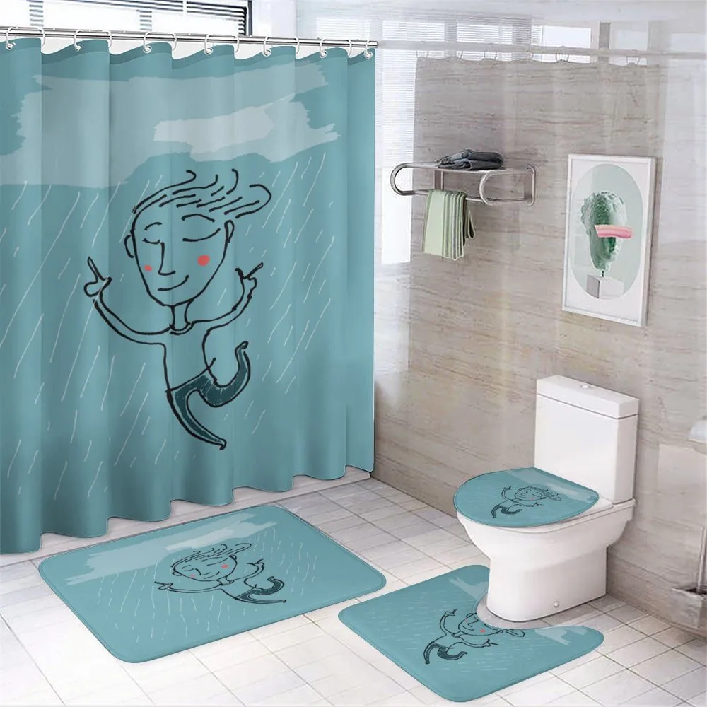 Hand Drawn Man Under the Rain — 4-Piece Bathroom Set preview