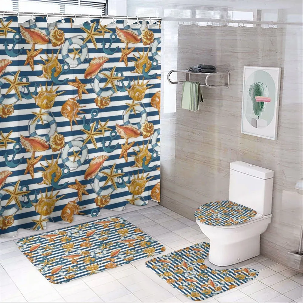 Sealife Art with Stripes — 4-Piece Bathroom Set preview